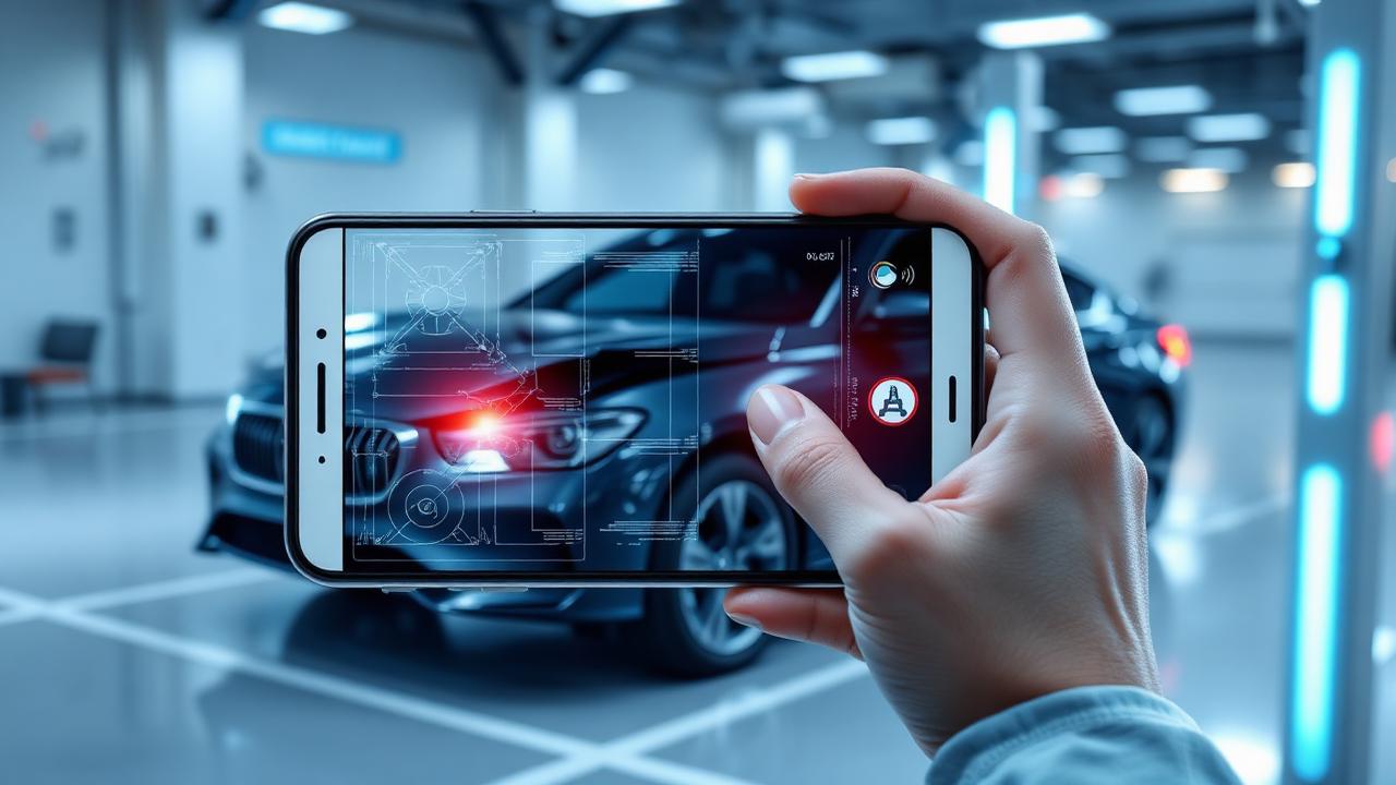 AI agent triaging an auto insurance claim from a smartphone with augmented reality damage analysis