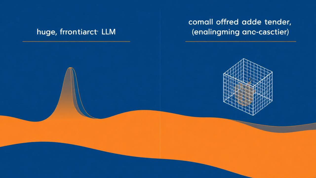 Side-by-side comparison of a large frontier LLM and a compact small language model fine-tuned for insurance, illustrating cost and latency advantages