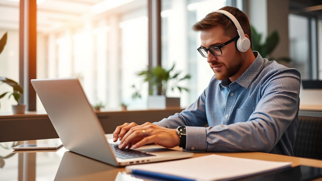 Insurance underwriter in 2026 using a small language model AI assistant on a laptop to review commercial policy documents with on-device AI indicators