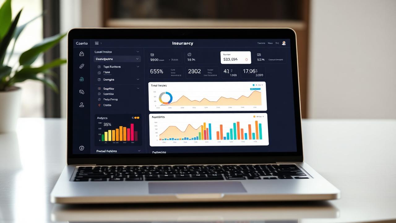 Laptop displaying an AI insurance analytics dashboard